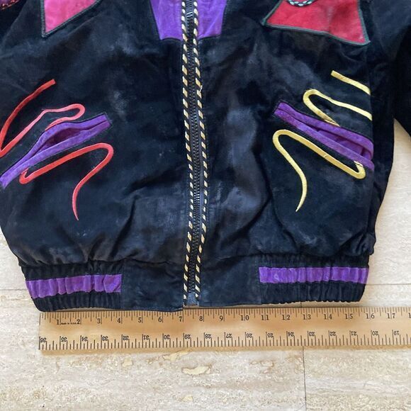 Vintage Mesa Ridge Jacket Abstract Artist Leather Suede Black Purple Full Zip S - Picture 6 of 12